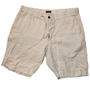 Dustin Classic Mens Beige 100%‎ Linen Elastic Waist Drawstring Shorts M beachy